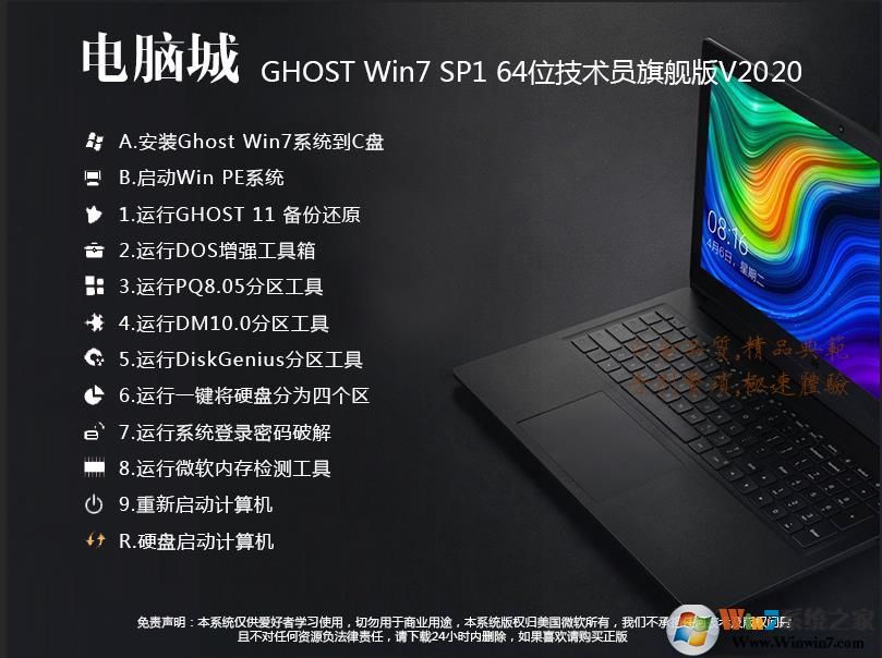 電腦城WIN7 64位技術(shù)員專用旗艦版(新機(jī)型,USB3.0,NVME,深度優(yōu)化)V2020