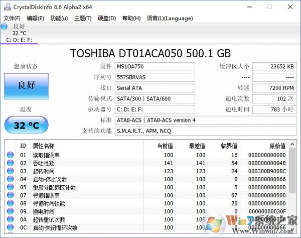 CrystalDiskinfo中文版(固態(tài)硬盤壽命檢測工具) v9.1.1中文綠色版