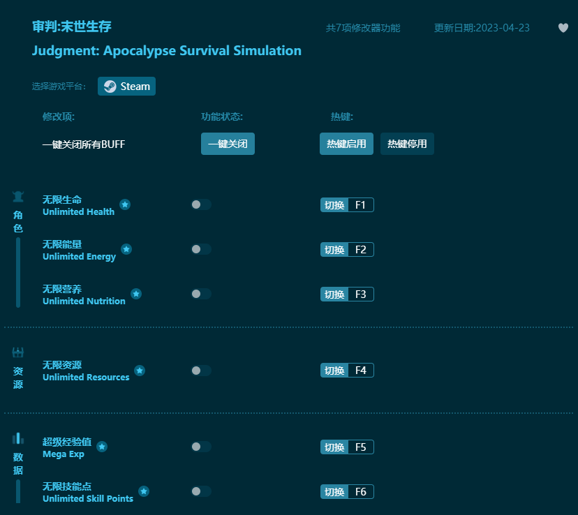 審判末世生存模擬七項修改器 v2023最新版