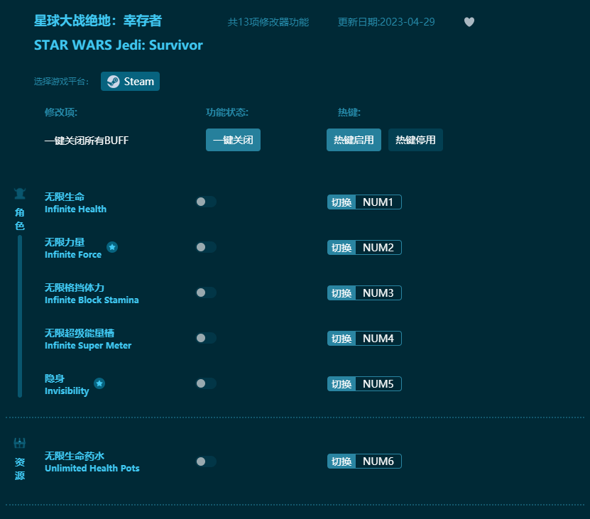 星球大戰(zhàn)絕地幸存者十三項(xiàng)修改器 v2023最新版