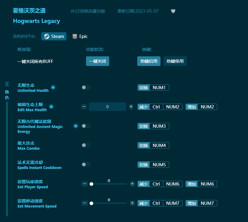 霍格沃茨之遺三十二項(xiàng)修改器 v2023最新版