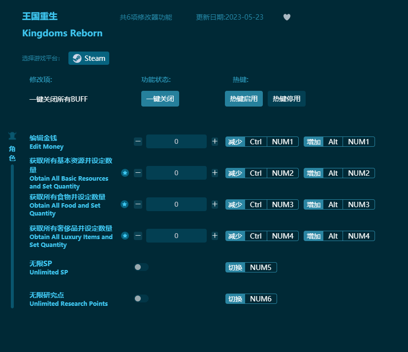 王國重生六項修改器 v2023最新版