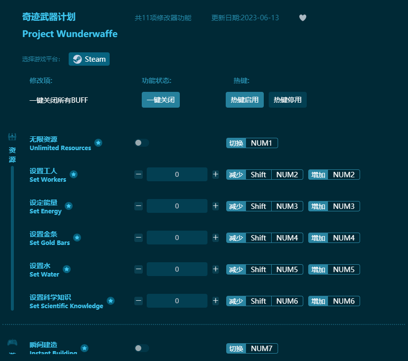 奇跡武器計(jì)劃十一項(xiàng)修改器 v2023最新版