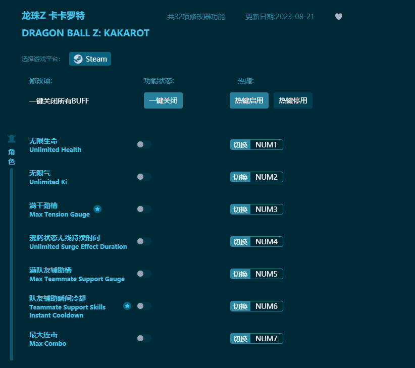 龍珠Z卡卡羅特三十二項(xiàng)修改器 v2023最新版