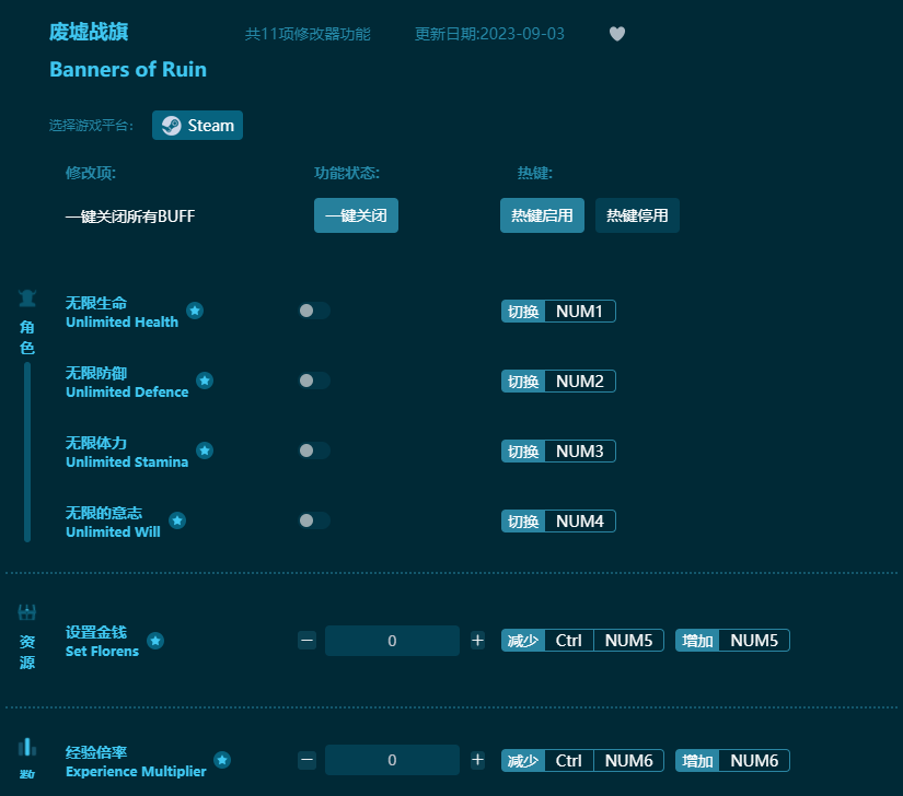 廢墟戰(zhàn)旗十一項修改器 v2023最新版