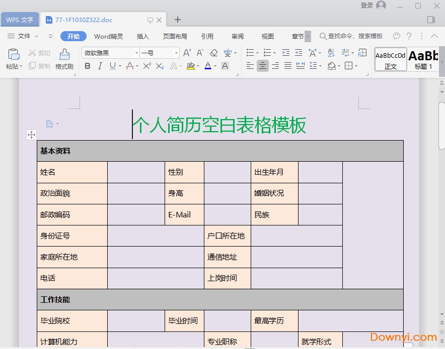 wps個(gè)人簡(jiǎn)歷模板