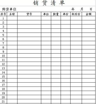 銷貨清單模板Excel